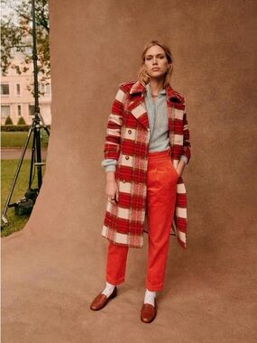 RARE Sezane Scott Trench Pea Coat Tartan Plaid FR36 (US4)